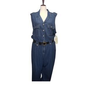 NWT Vintage 90s Revolt Denim Romper Plus 24W Dark Wash Deadstock Jumpsuit